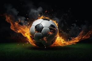 ai generato un' calcio palla su fuoco con Fumo foto