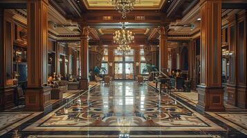 opulento e grandioso interno di un' prestigioso storico palazzo con intricato architettonico dettagli e ornamentale arredamento foto