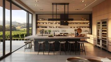 lussuoso piano aperto cucina prospiciente panoramico vigneto paesaggio foto