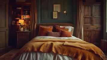 accogliente autunno Camera da letto ritiro offerta intimo ambiance e rustico fascino foto
