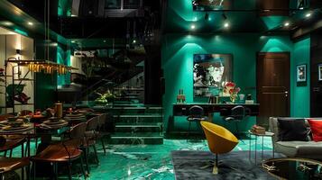 Smeraldo verde Aperto Piano appartamento un' moderno arte deco interno porto foto