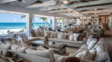 elegante vivente camera a spiaggia club ristorante nel st bart trasudante costiero fascino foto
