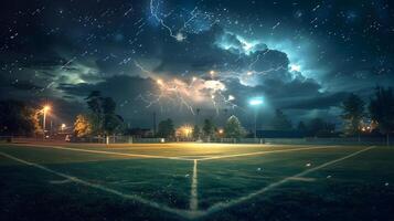 bioluminescente campo hockey intonazione un' fulmine insetto leggero mostrare mirroring stadio luci illuminazione foto