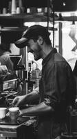 stile di vita Immagine sorridente barista a opera foto