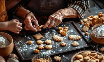 nonna e nipote cottura al forno insieme foto