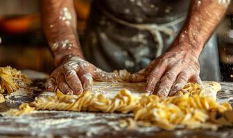 Pasticcino Impasto rotolamento di uomini, avvicinamento dettaglio foto