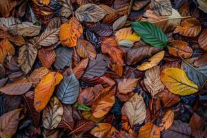 autunno le foglie tappeto su foresta pavimento foto