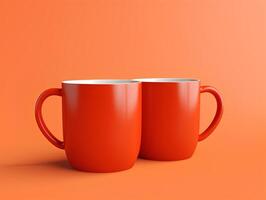 Due rosso vibrante colore moderno boccale modello su pulito arancia sfondo foto