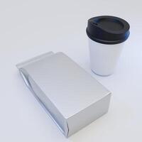 modello di Foglio marsupio confezione e caffè tazza, superiore Visualizza prospettiva isolato su bianca sfondo foto