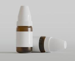 ambra bicchiere contagocce bottiglia modello su grigio sfondo, 3d resa. 3d illustrazione foto