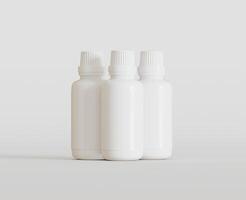 bianca vuoto bottiglia per medicina o bellezza Prodotto su bianca sfondo, copia spazio. vuoto spazio. minimalismo. 3d interpretazione foto