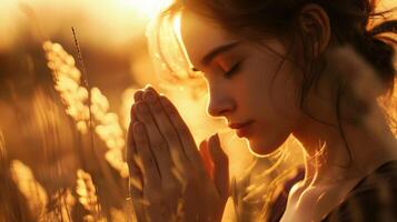 un' donna preghiere dettagliato alto qualità foto