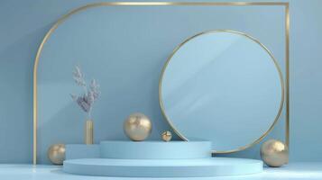 astratto geometria forma podio blu e oro foto