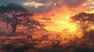 Africa savana a tramonto animali pascolare antico foto