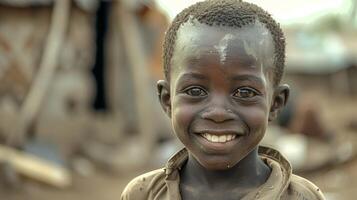 africano ragazzo sorrisi nonostante povertà e solitudine foto