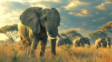 africano elefante mandria pascolo nel tranquillo foto