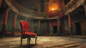 antico auditorium vuoto palcoscenico vecchio sedia illuminare foto