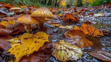 autunno foresta verde le foglie giallo funghi foto