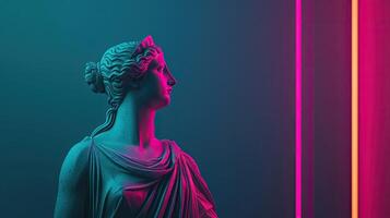 classico neon statua, antico antico scultura nel digitale synthwave o onda di vapore. . anni 90 creativo astratto moda foto