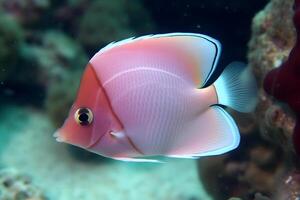 mare vita esotico tropicale corallo scogliera banda di rame farfalla pesce. neurale Rete foto