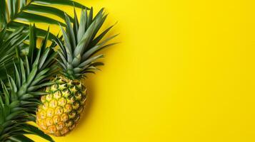 giallo tropicale sfondo con ananas. neurale Rete foto