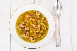 zuppa di lenticchie con carne macinata, sedano rapa, zucca, cipolla foto