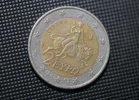 Scatti macro di monete in euro sfondo moneta da 2 euro anno di fabbricazione 2002 paese Grecia stampe di grandi dimensioni di alta qualità foto