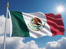 messicano bandiera agitando nel il luminosa blu cielo sfondo foto