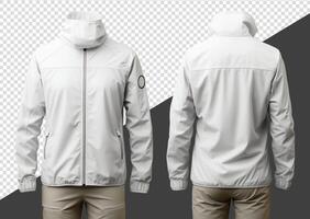 pianura bianca giacca modello, davanti e indietro Visualizza, isolato su trasparente sfondo, foto