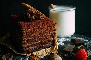 cioccolato torta con cannella e cioccolato salsa foto