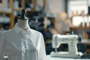 indossatrice con bianca camicia nel il moderno moda design studio. foto