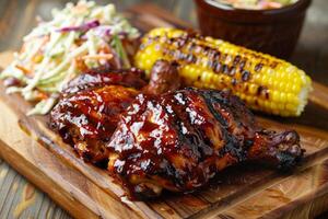 bbq pollo con grigliato Mais e insalata di cavolo foto