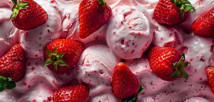 superiore Visualizza di delizioso strawberrie ghiaccio crema struttura vicino su. foto