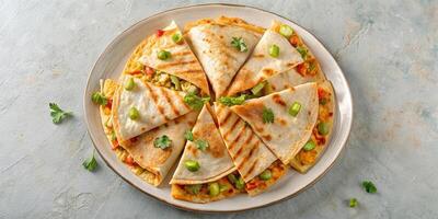 quesadillas con formaggio e pollo su un' piatto foto