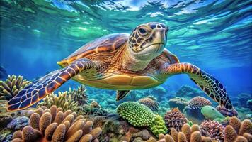 un' verde mare tartaruga scivola nel tropicale acque foto