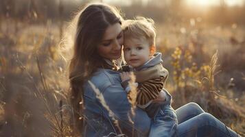 caucasico madre e sua bambino a prato foto