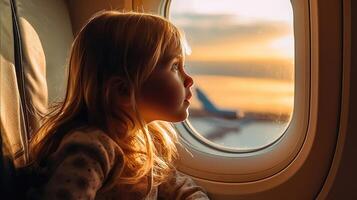 del bambino aereo avventura - esplorando a partire dal il finestra posto a sedere foto