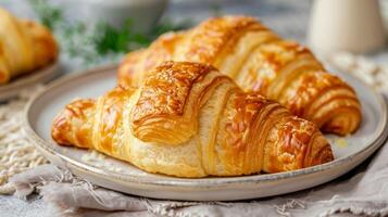 d'oro brioche Pasticcino per un' delizioso prima colazione sormontato con zucchero su un' rustico piatto foto