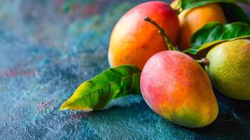 maturo Mango con fresco, tropicale, succoso qualità in mostra nel vivace cibo fotografia foto