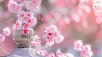 ciliegia fiorire nel fioritura con rosa petali nel natura in mostra giapponese shinto tradizione e primavera serenità foto