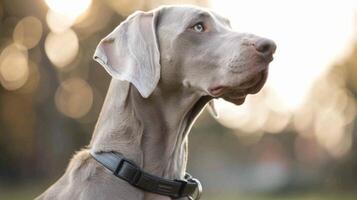 Weimaraner cane ritratto cattura il razza eleganza e attento sguardo nel natura foto