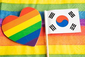 Sud Corea bandiera su arcobaleno sfondo bandiera simbolo di lgbt gay orgoglio mese sociale movimento arcobaleno bandiera è un' simbolo di lesbica, gay, bisessuale, transgender, umano diritti, tolleranza e pace. foto