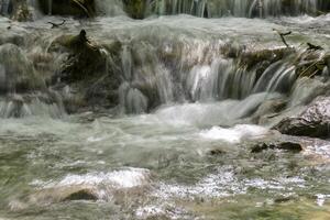 montagna ruscello nel il foresta - lungo esposizione e fluente acqua foto