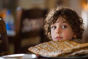 figli di giocoso ricerca per afikoman porta gioia per Pesach tradizione foto