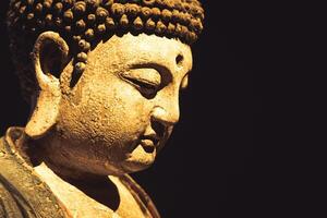 Budda statua - concetto di zen, spiritualità, pace. copia spazio su nero sfondo foto