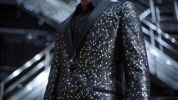 un' elegante e moderno blazer con un' laser geometrico modello che rappresentano il intersezione di tecnologia e moda contro un' fondale di skyser foto