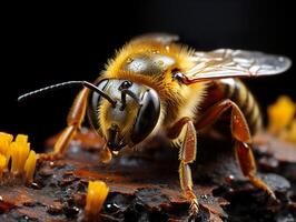 ai generato dettagliato foto di un' ape su un' fiore macro generativo ai