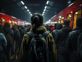 ai generato flusso di persone nel il metropolitana generativo ai foto