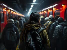 ai generato flusso di persone nel il metropolitana generativo ai foto