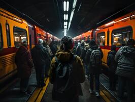 ai generato flusso di persone nel il metropolitana generativo ai foto